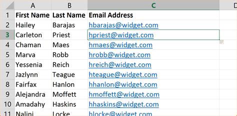 how to turn a list of names into email addresses in excel