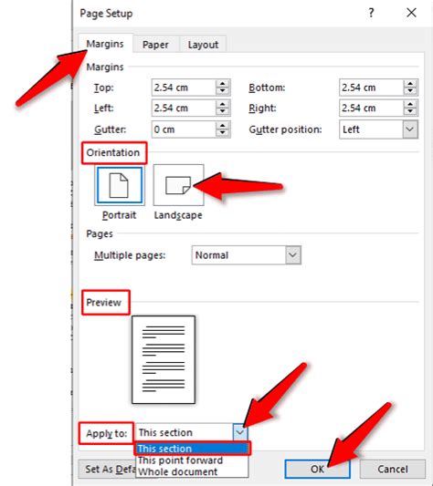 how to turn a specific page landscape in word