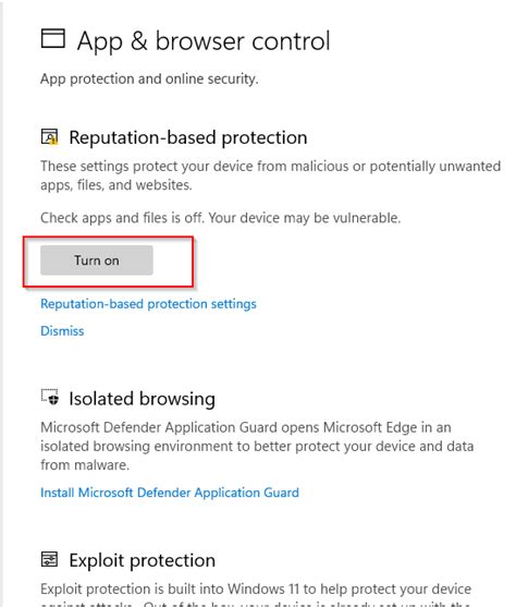 how to turn off app and browser control on windows 10