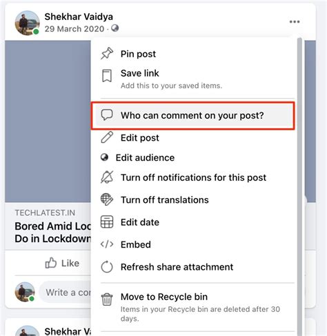 how to turn off comments on fb post on iphone