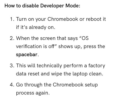how to turn off developer mode in chrome os