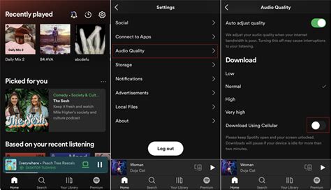 how to turn off download with data on spotify