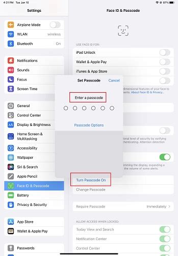 how to turn off face id and passcode on ipad