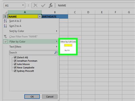 how to turn off filter by color in excel