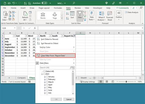 how to turn off filter keys in excel