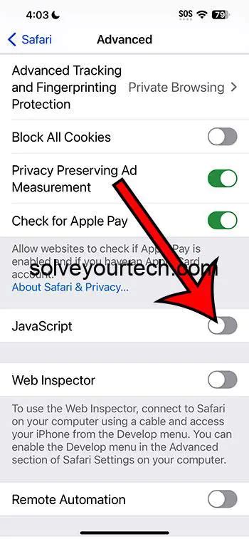 how to turn off javascript on ios
