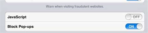 how to turn off javascript on ipad