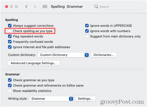 how to turn off spelling check in word mac
