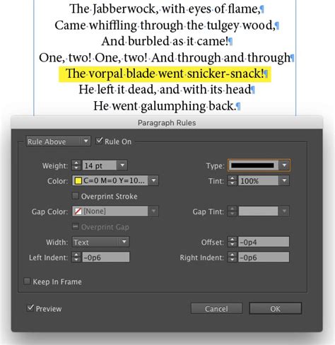 how to turn off text highlight in indesign