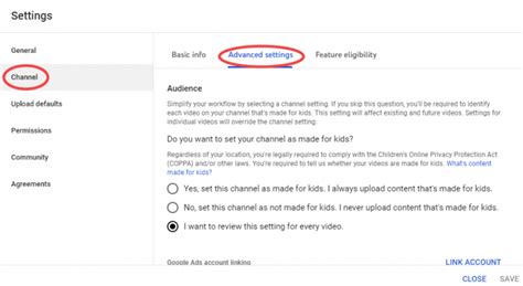how to turn on advanced settings on youtube