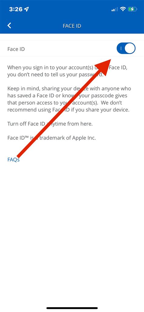 how to turn on face id chase app on iphone