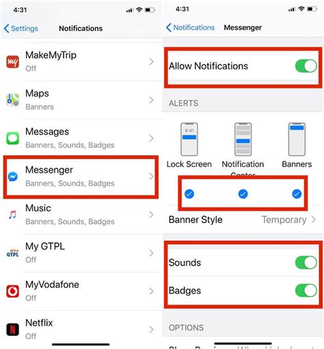 how to turn on fb messenger notifications on iphone