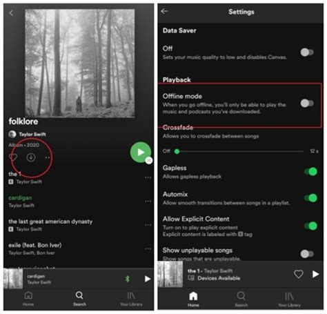 how to turn on offline mode on spotify iphone