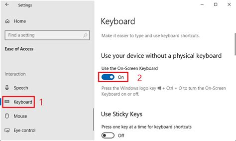 how to turn on screen keyboard with mouse