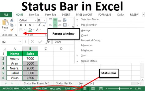 how to turn on status bar in excel