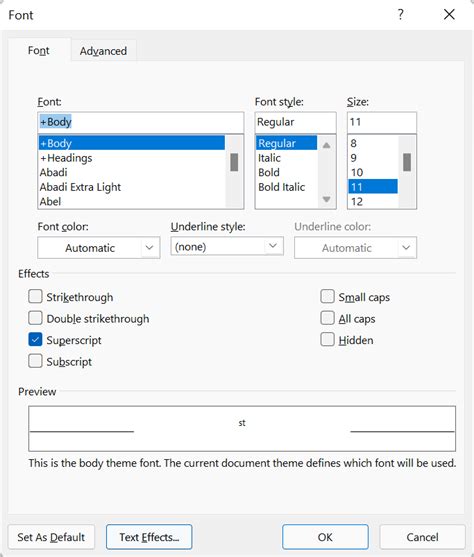 how to type a superscript number in word