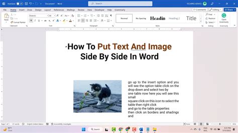 how to type beside a photo in word