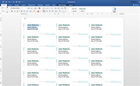 how to type different address labels in word