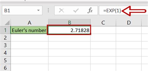 how to type e in excel formula