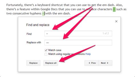 how to type em dash in google docs