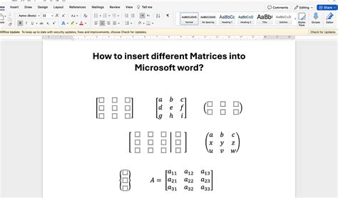how to type matrices in word mac