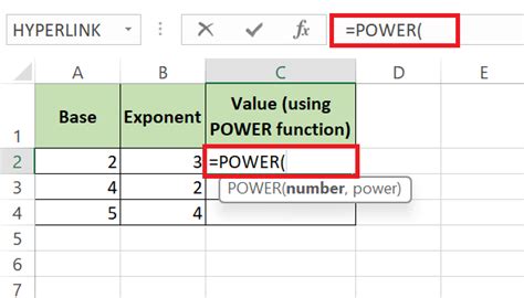 how to type power in excel