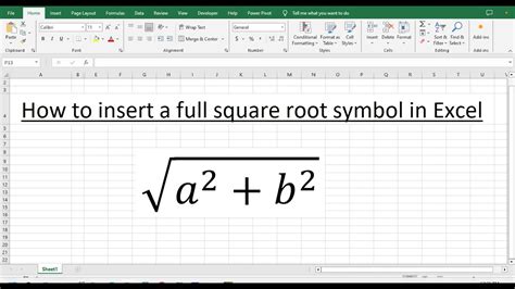 how to type square root symbol in excel