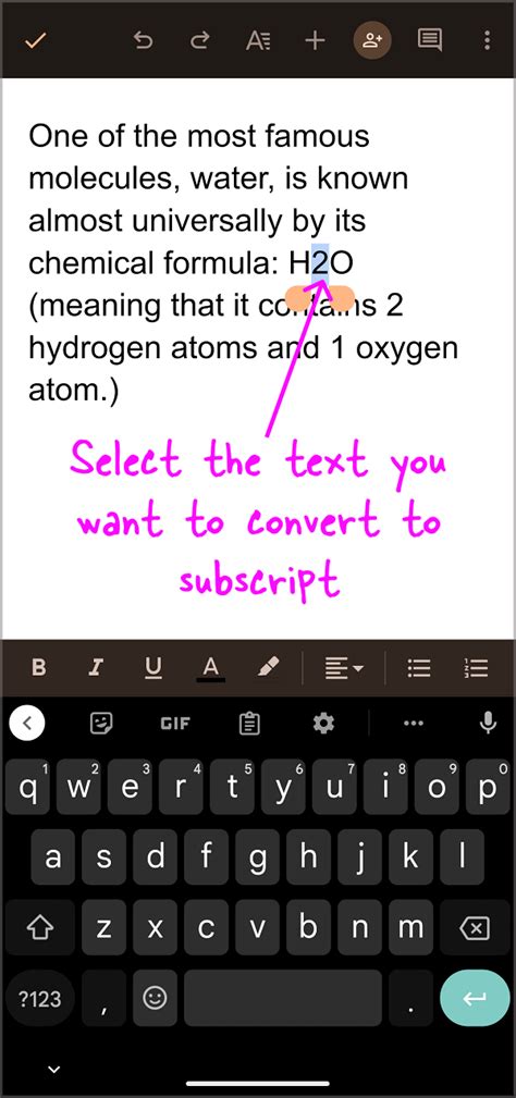 how to type subscript in ios