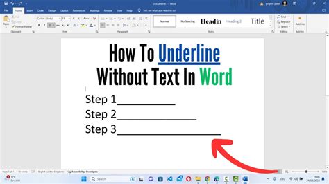 how to underline without text in word mac