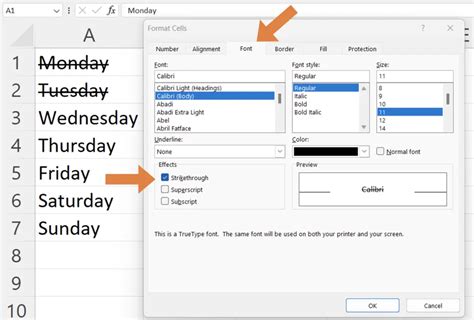 how to undo strikethrough in excel mac