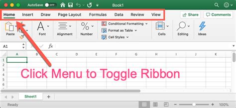 how to unhide ribbon in excel mac