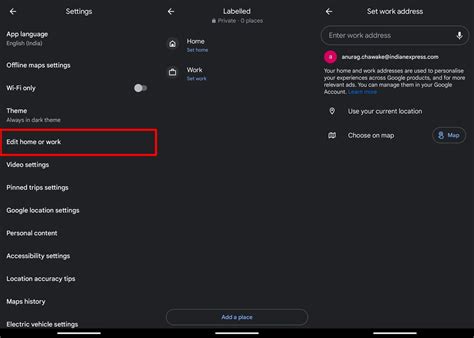 how to update home and work on google maps