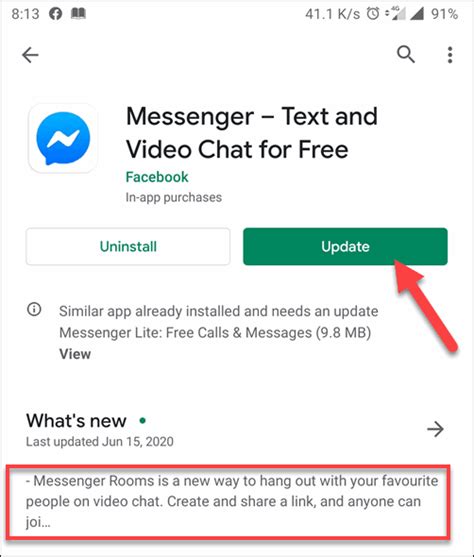 how to update messenger in play store