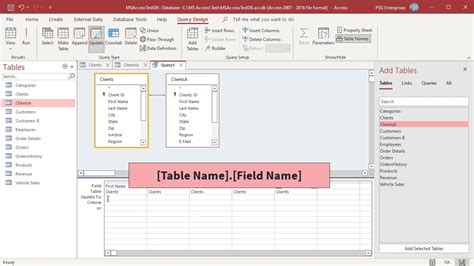 how to update table in access from excel