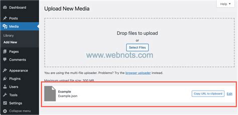 how to upload json file in wordpress