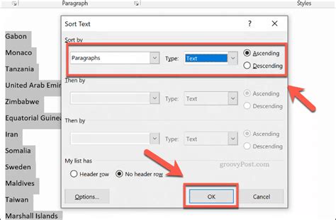 how to use alphabetical order in word