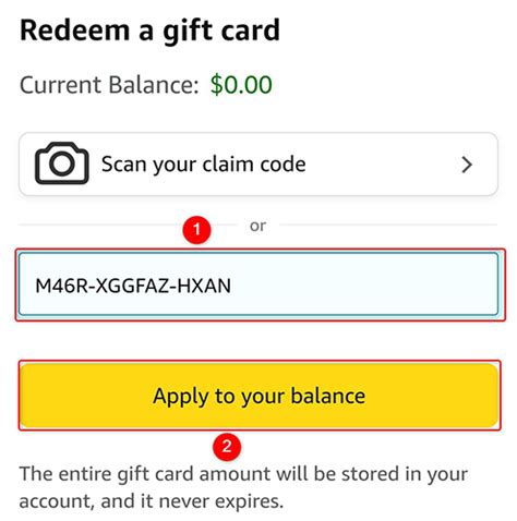 how to use an amazon gift card claim code