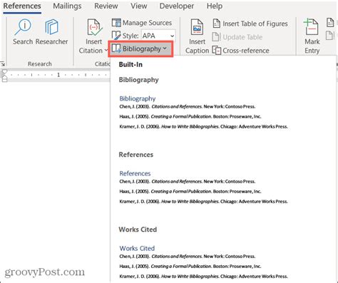 how to use bibliography in word