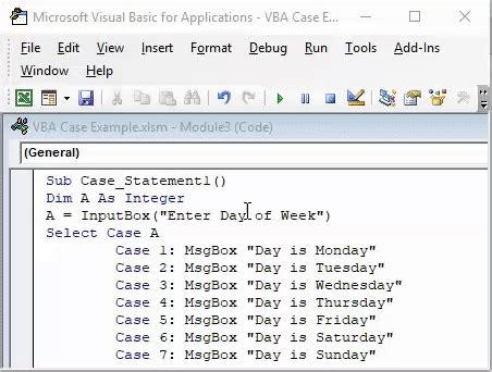 how to use case in vba