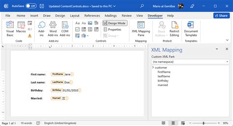 how to use content control in word