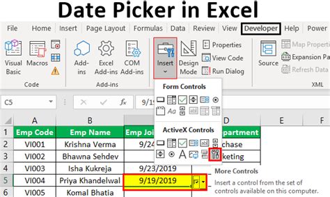 how to use date picker in excel
