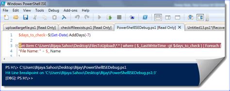 how to use debugger in powershell ise