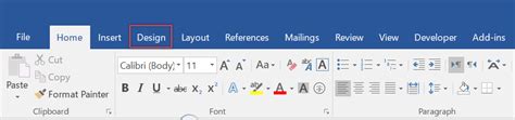 how to use design tab in word