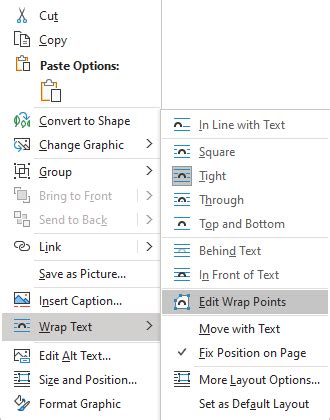 how to use edit wrap points in word