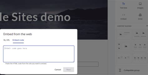 how to use embed code in google sites