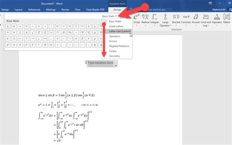 how to use equation in word