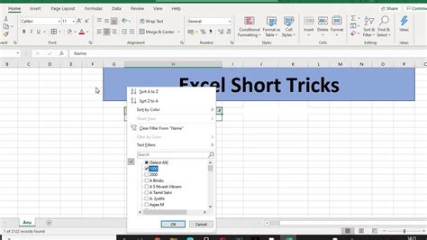 how to use filter in excel without mouse