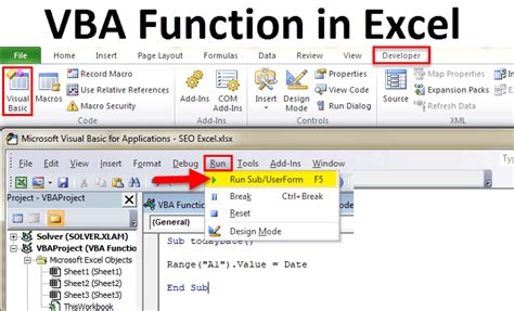 how to use function in excel vba