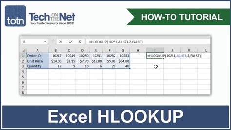 how to use hlookup function in excel