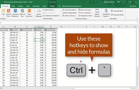 how to use in excel formula shortcut